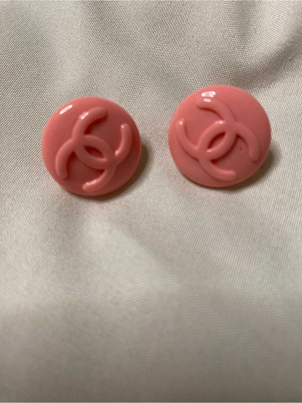 Double C Pink Resin Logo Round Stud Earrings